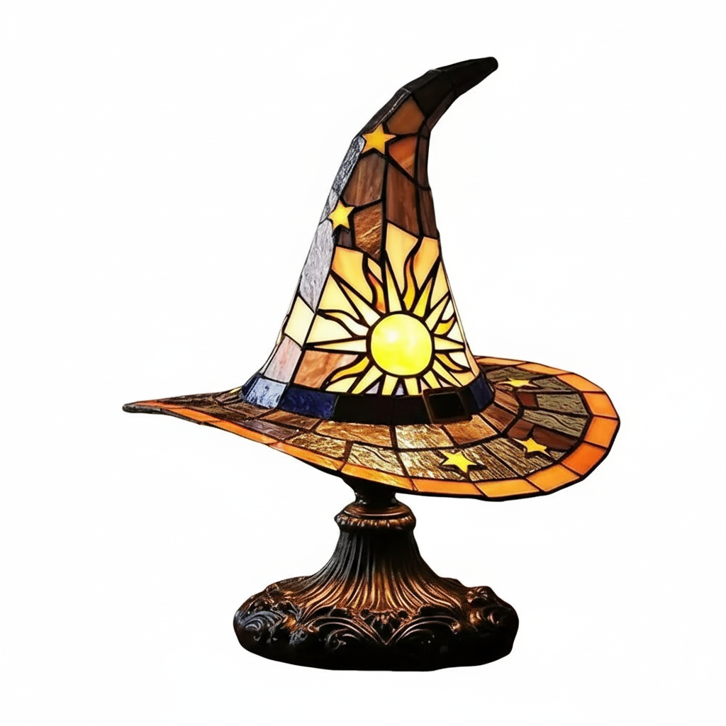 Resin Stained Glass Printed Witch Hat Lamp