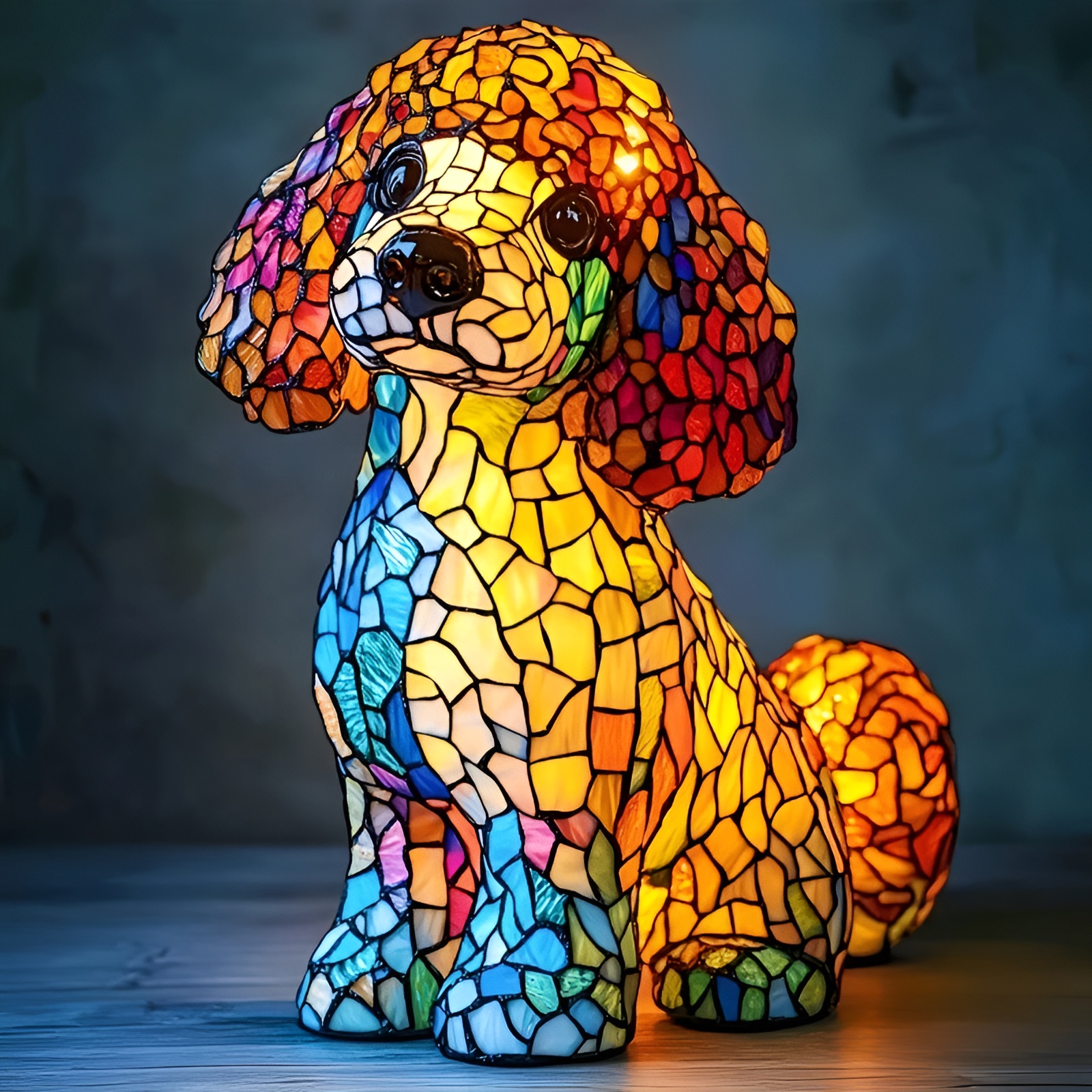 Stained Dog Table Lamp