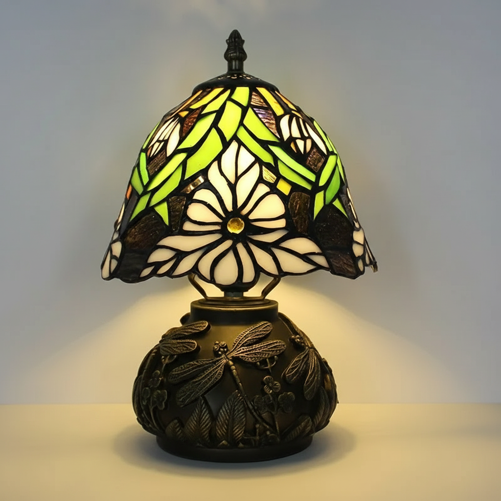 Stained Glass French Rose Bedside Lamp