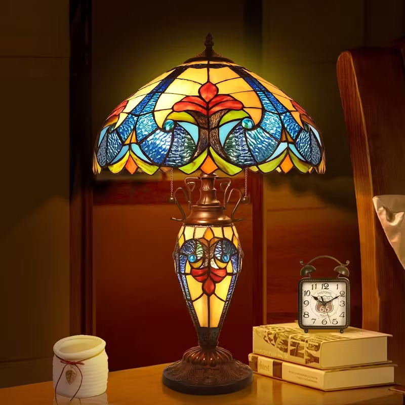 Tiffany Floral Stained Glass Table Lamp