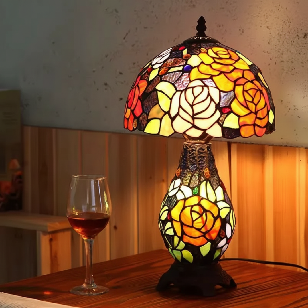 Turkish Table Lamp Tiffany Stained Glass with Dragonflys Vintage Desk Lamp