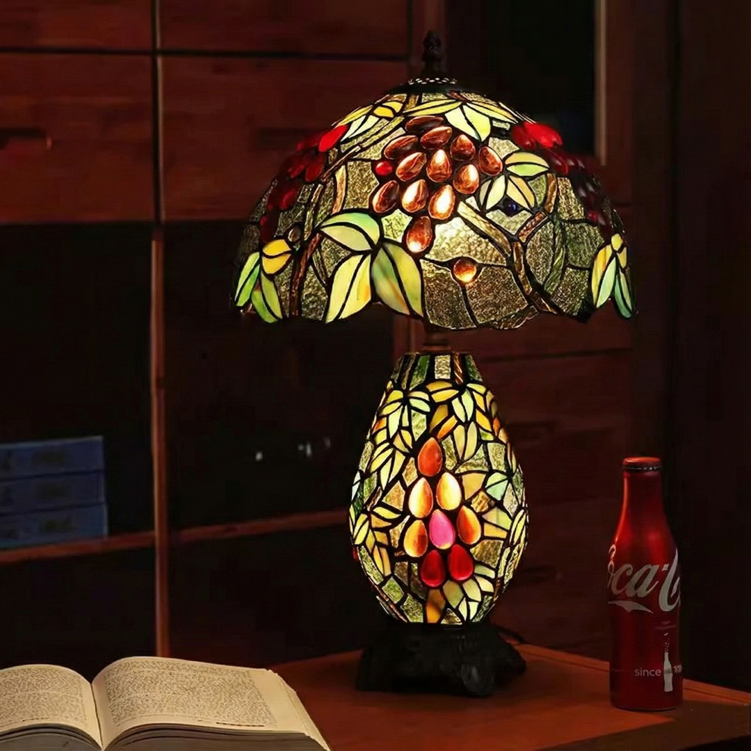 Table Lamp Tiffany Stained Glass with Dragonflys Vintage Desk Lamp