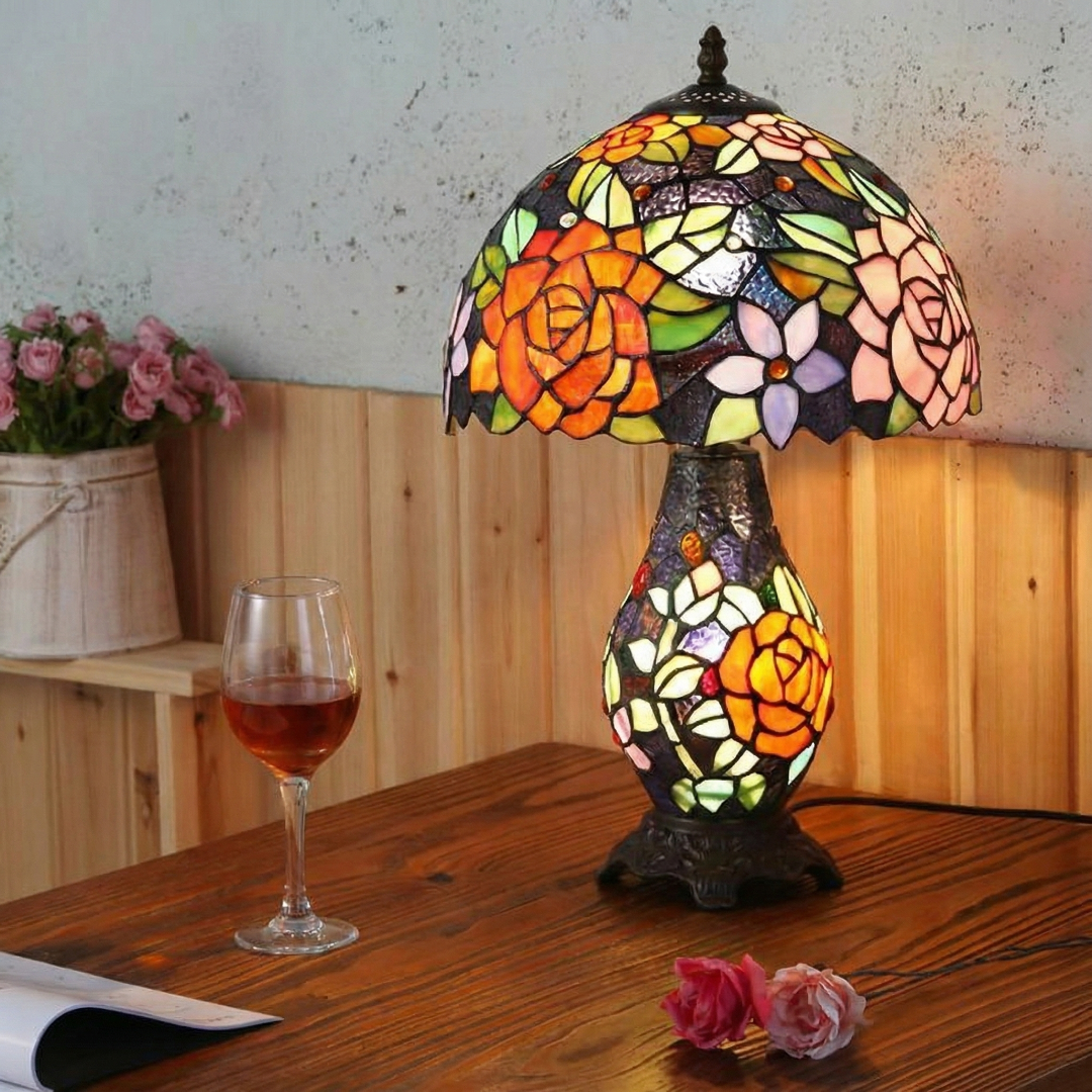 Tiffany Stained Glass Table Lamp With Vintage Desk Lamp