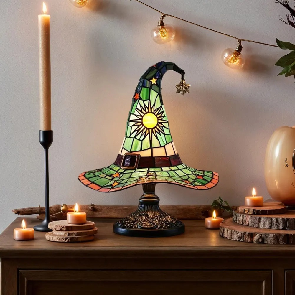 USB Powered Resin Stained Printed Witch Hat Lamp