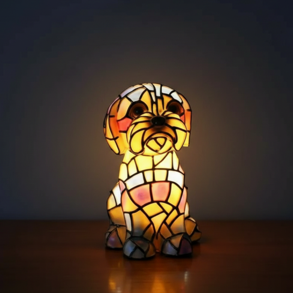 Artistic Dog Shaped Stained Glass Table Lamp