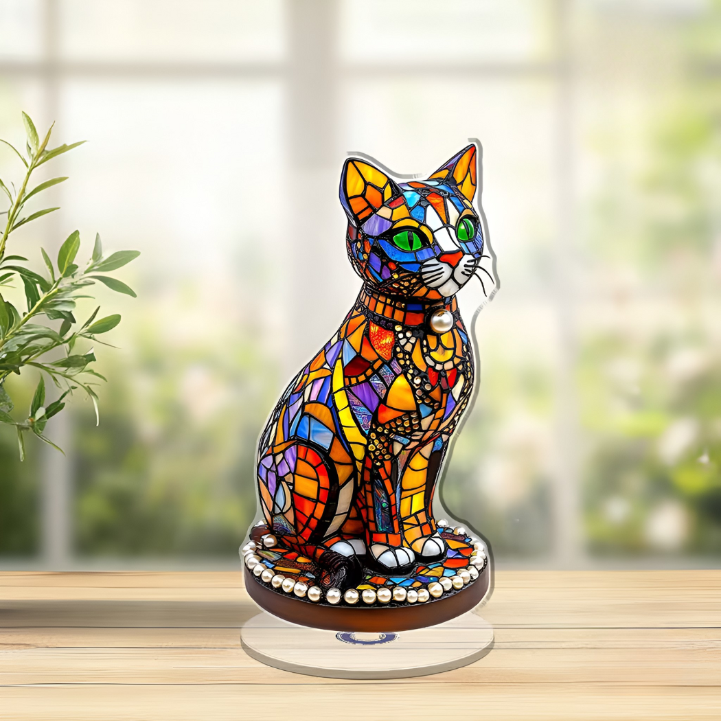 2D Flat Rotating Acrylic Cat Design Table Lamp