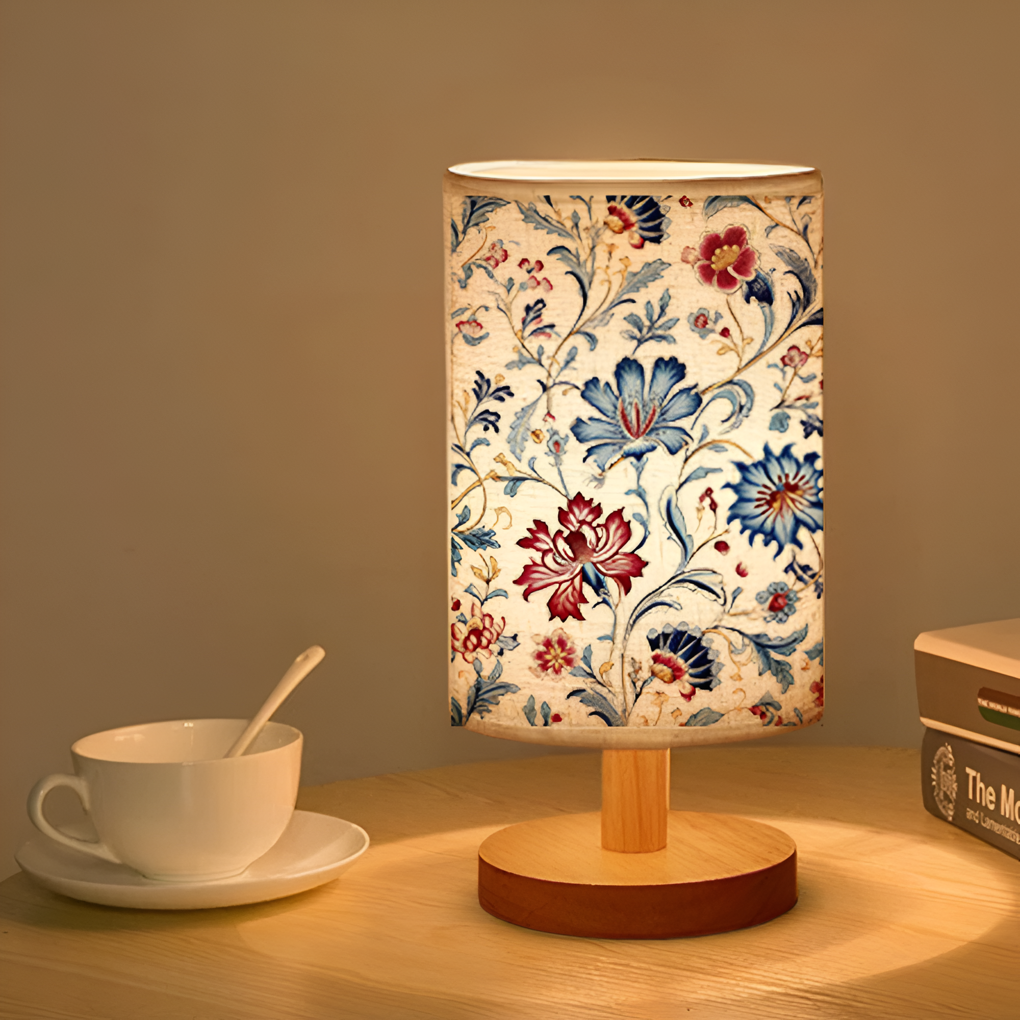 Vintage Floral Design Linen Table Lamp For Decor