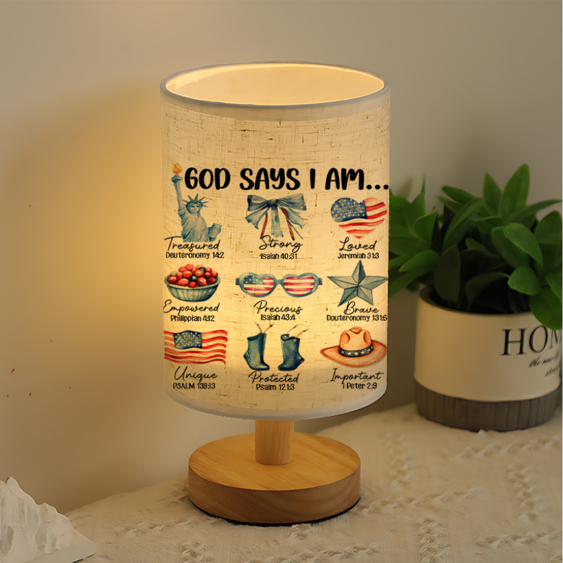 God Says I Am Faith Text Printed Linen Table Lamp