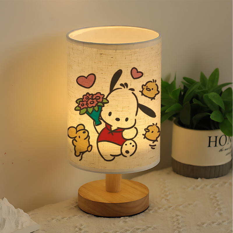 Fabric Shade Linen Table Lamp With Cartoon Dog Flower Print