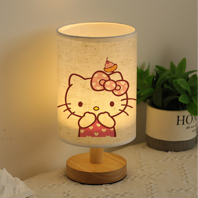 Decorative Shade Linen Table Lamp With Hello Kitty Cupcake