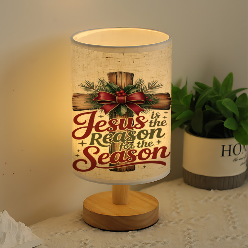 God Is The Reason For The Season Faith Text Message Printed Linen Table Lamp