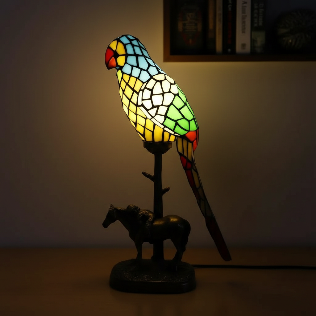 Artistic Parrot Themed Stained Glass Lamps For Living Room Decor