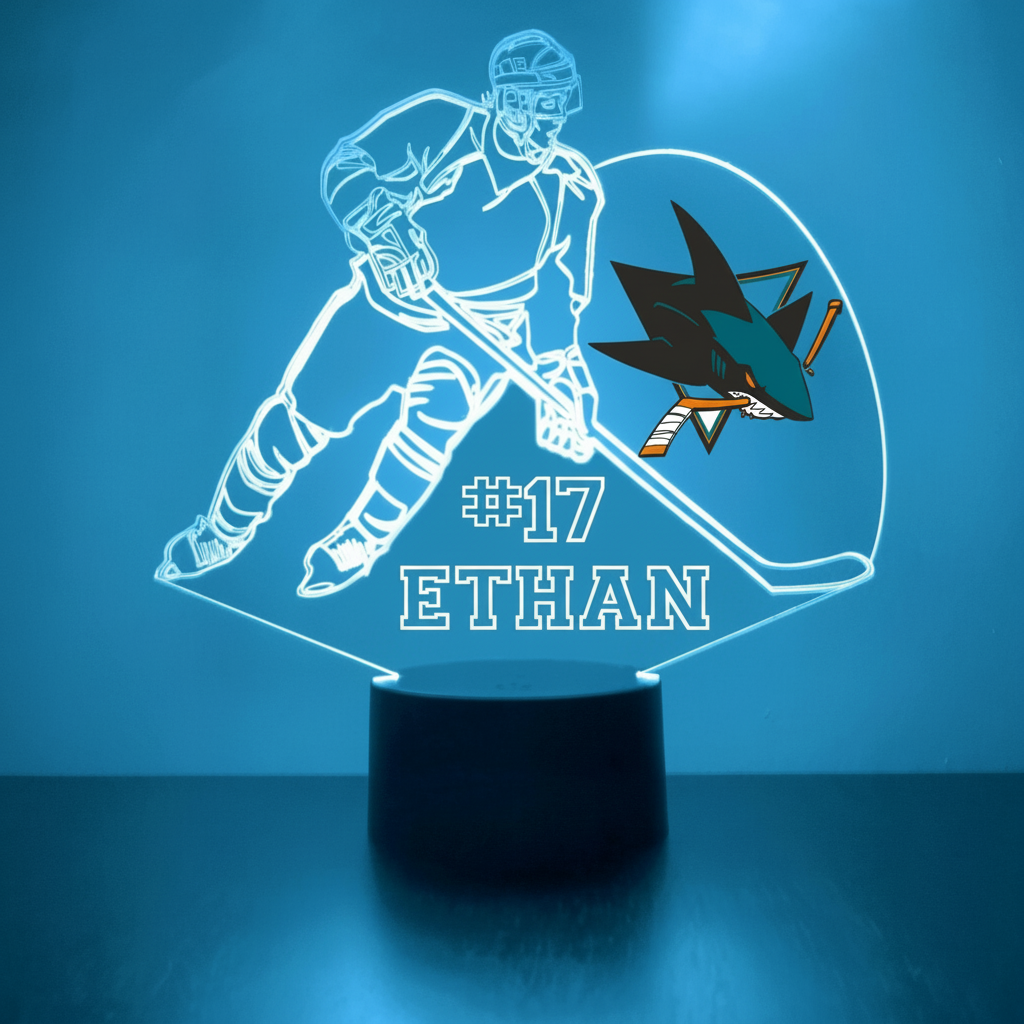 San Jose Sharks Personalized Hockey Player Shaped LED Display Lamp