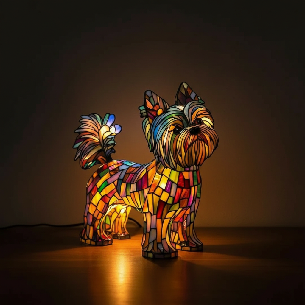 Handcrafted Dog Stained Glass Lamp For Home Decoration