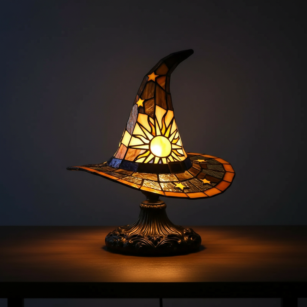 Decorative Sun Pattern Stained Glass Lamps With USB Plug And Hat Design