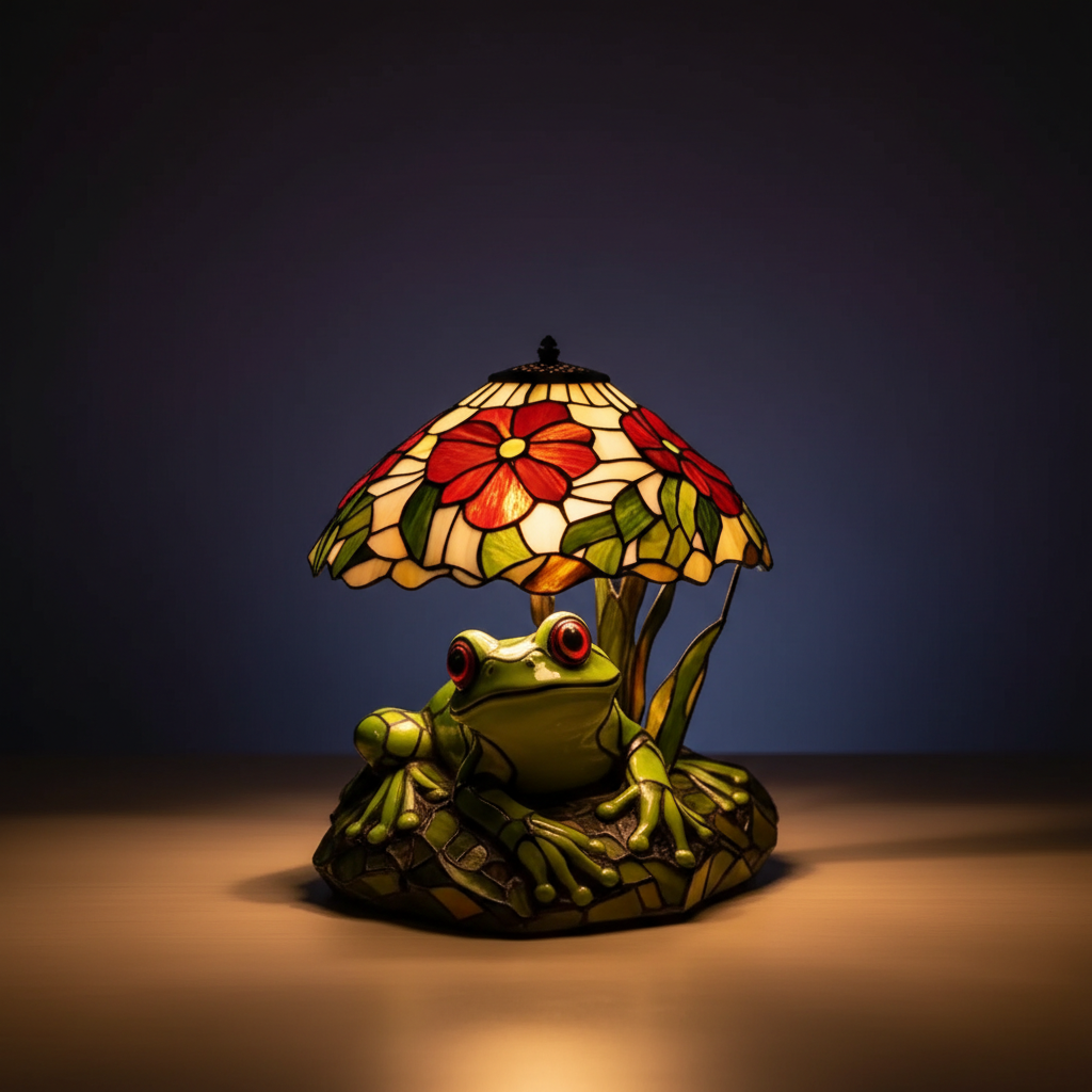 Colorful Frog Shaped Stained Glass Lamp
