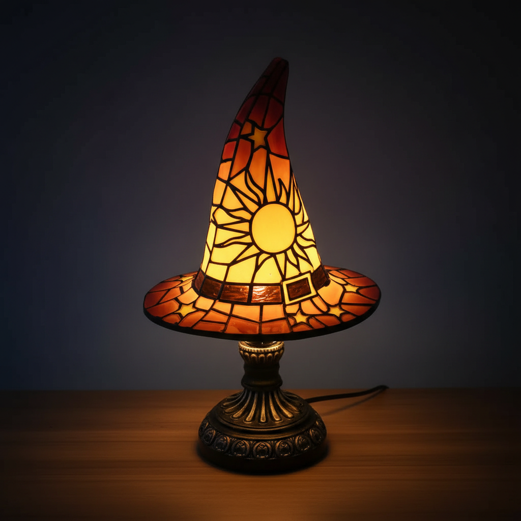 Decorative Hat Themed Stained Glass Lamps With USB Plug For Home Decor