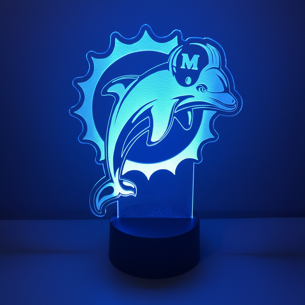 Miami Dolphins LED Lamp – 16-Color Remote-Controlled Night Light