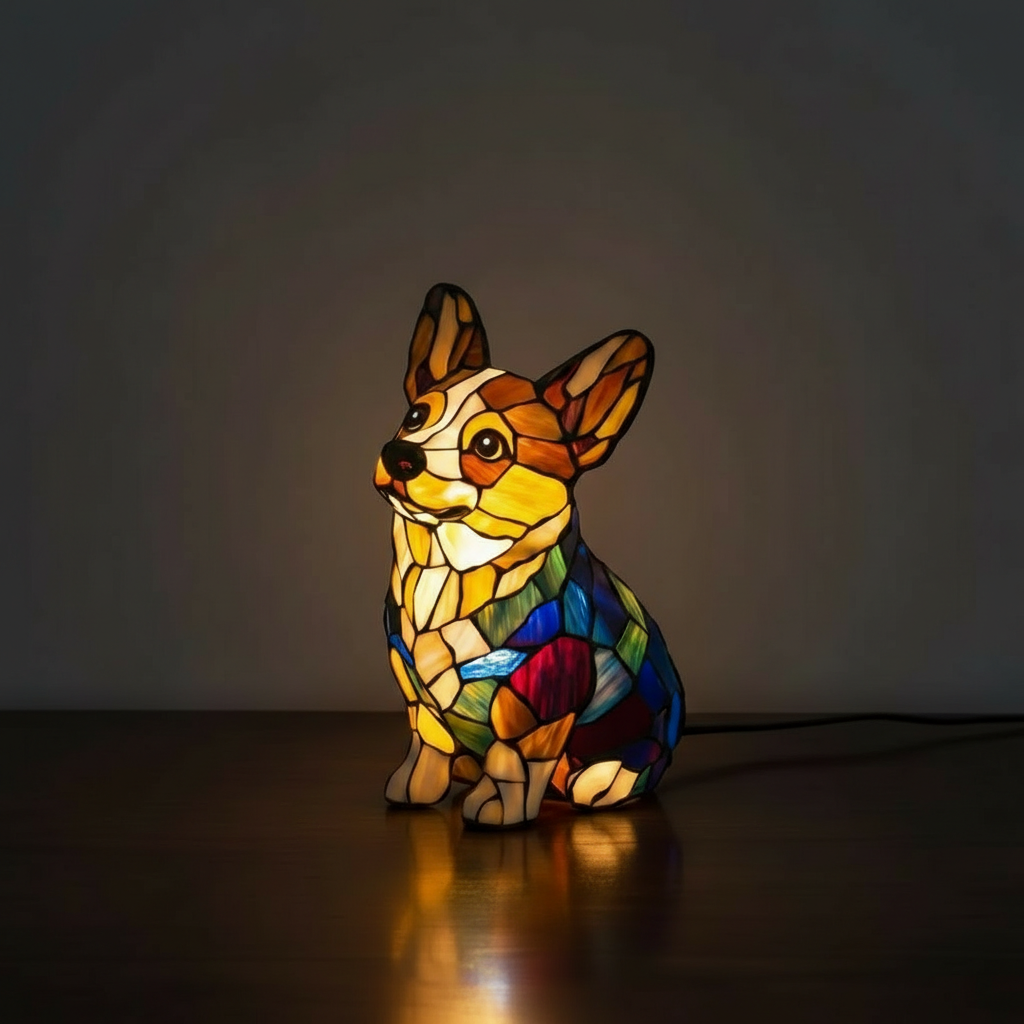 Creative Dog Shaped Stained Glass Table Lamp