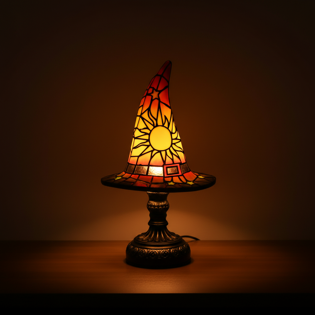 Decorative Hat Themed Stained Glass Lamps With Sun And Star Design For Home Decor