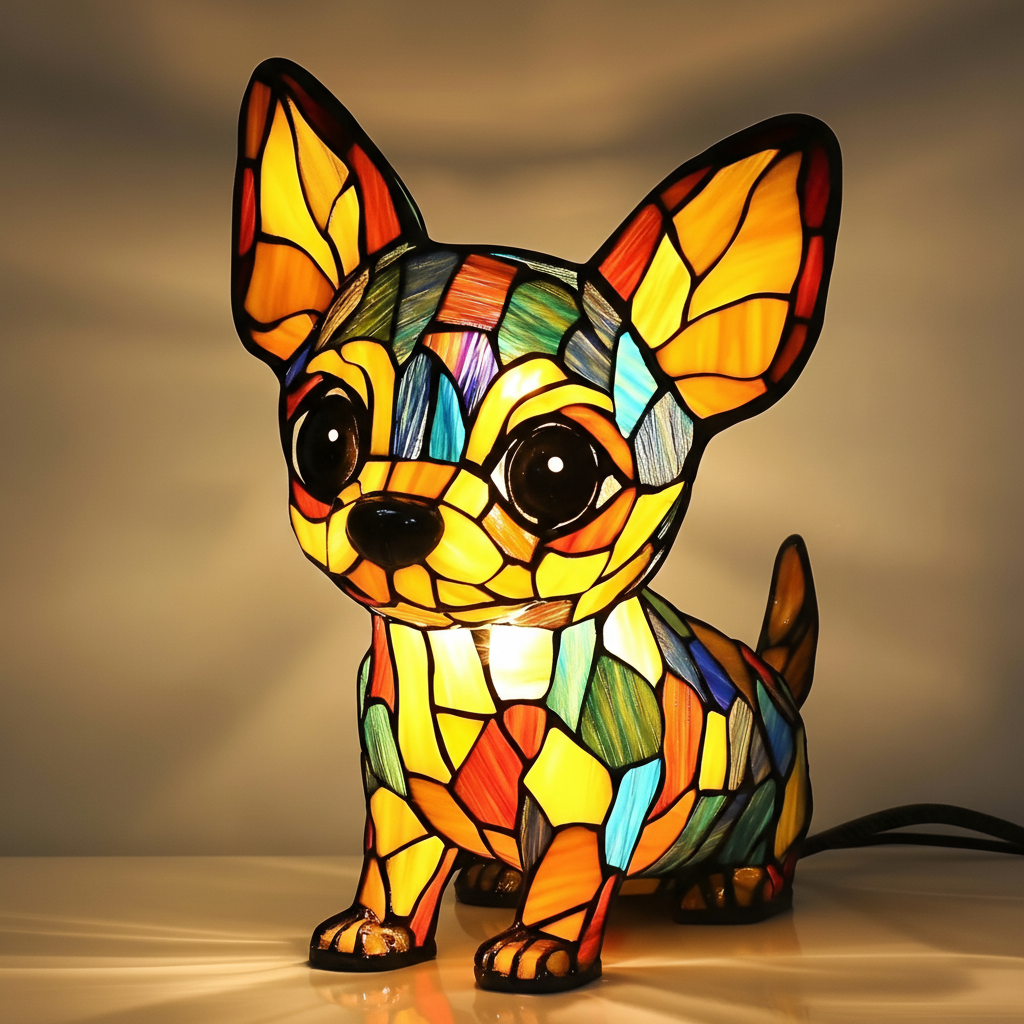 Handcrafted Pug Pet LED Resin Light Stained Glass Table Lamp
