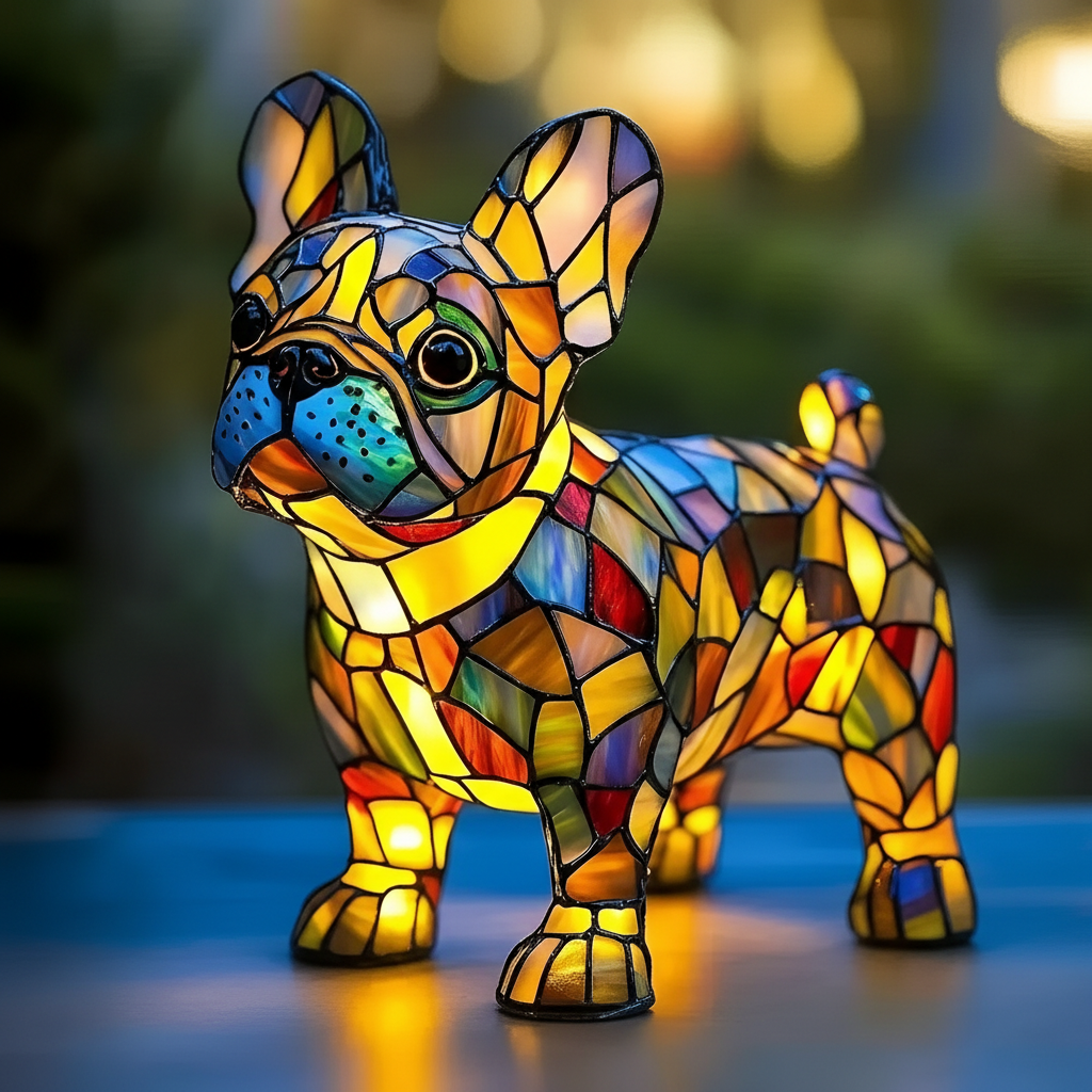 Dog Themed LED Light Stained Glass Table Lamp