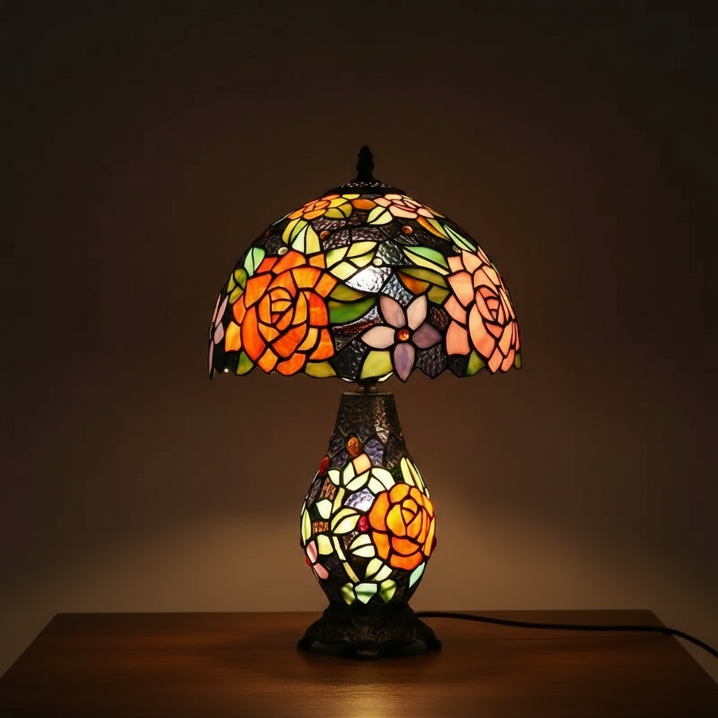 Vintage Floral Tiffany Stained Glass Lamp