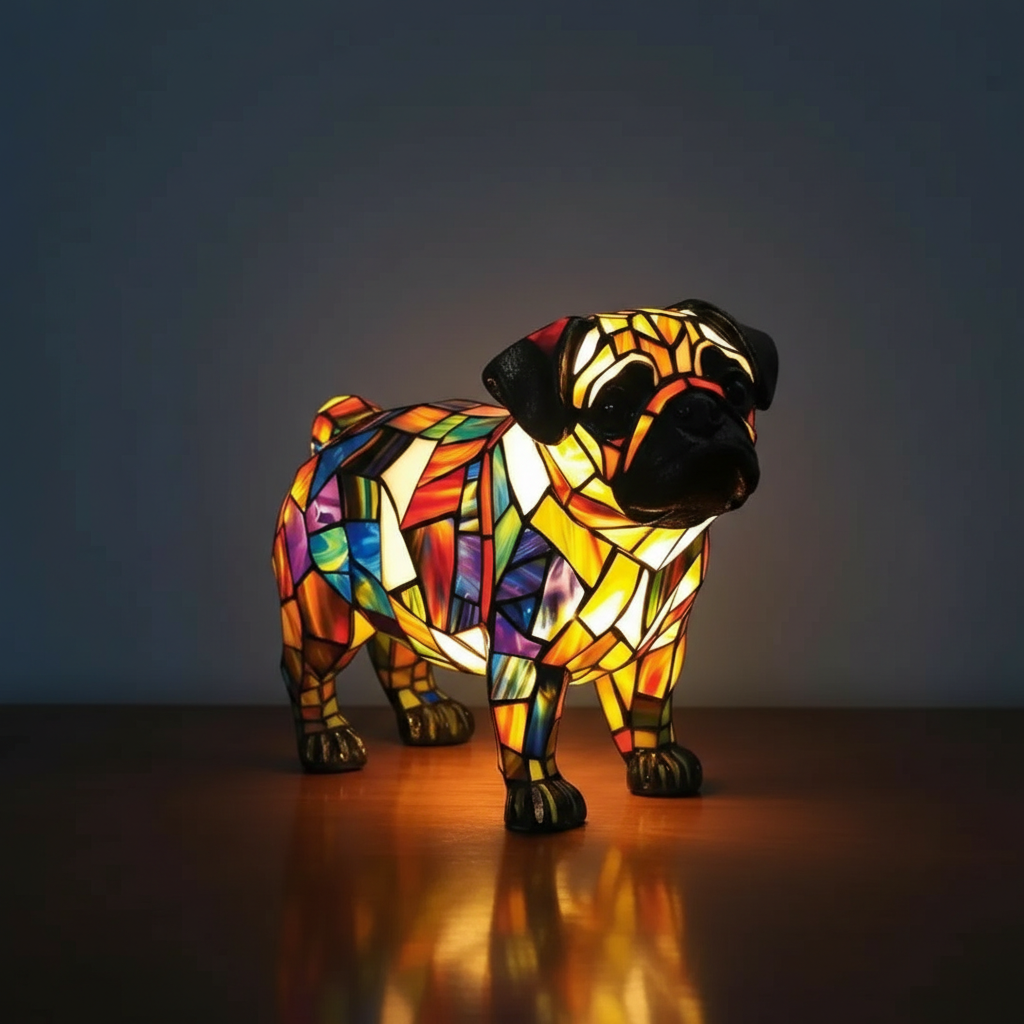 3D Style Dog Stained Glass Table Lamp