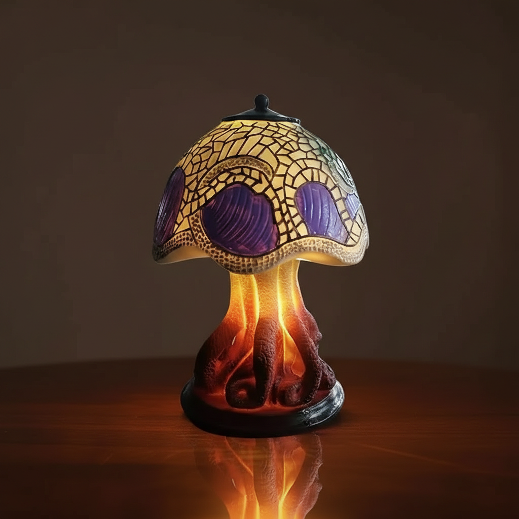 Creative Resin Mushroom Shaped Stained Glass Table Lamp 