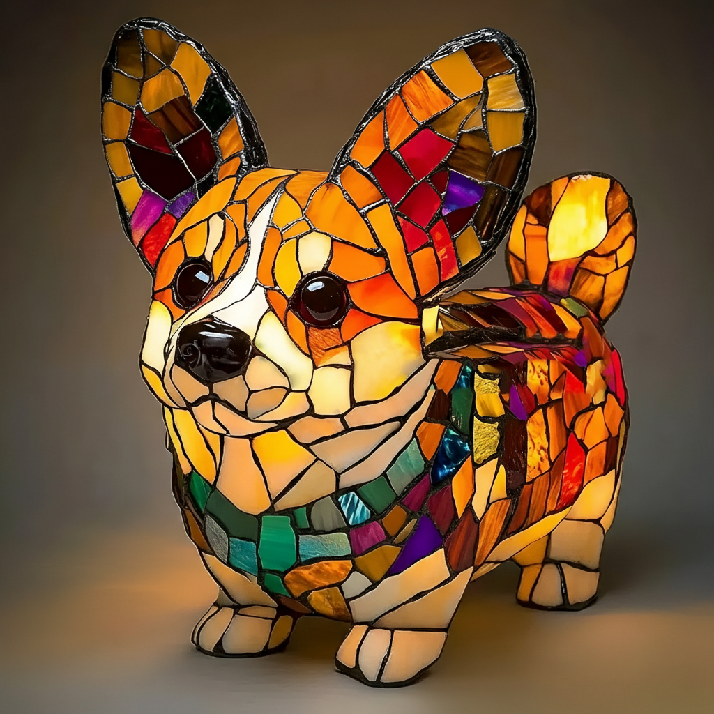 Dog Shaped LED Light Stained Glass Table Lamp