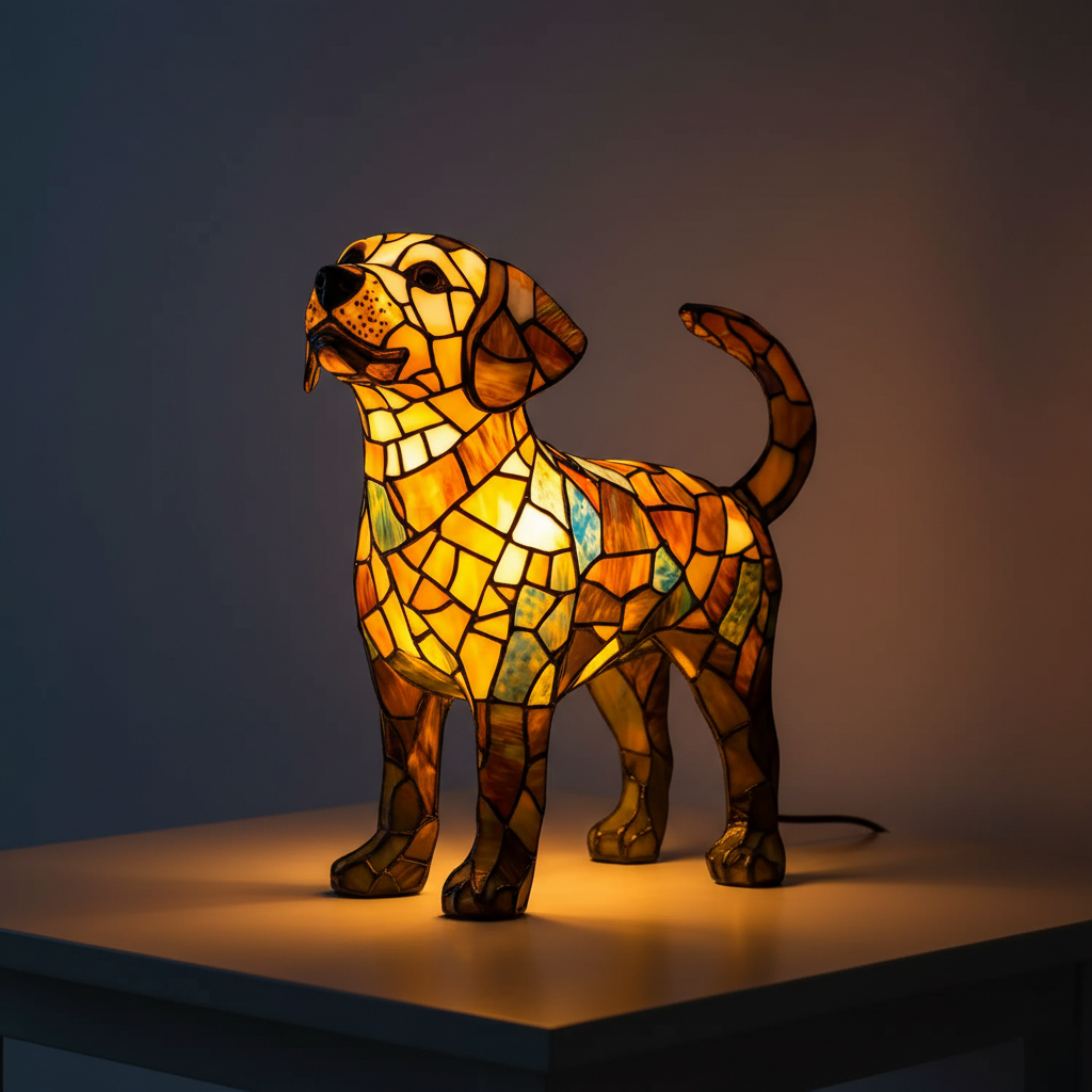 Labrador Retriever Dog Stained Glass Lamps With LED Lighting