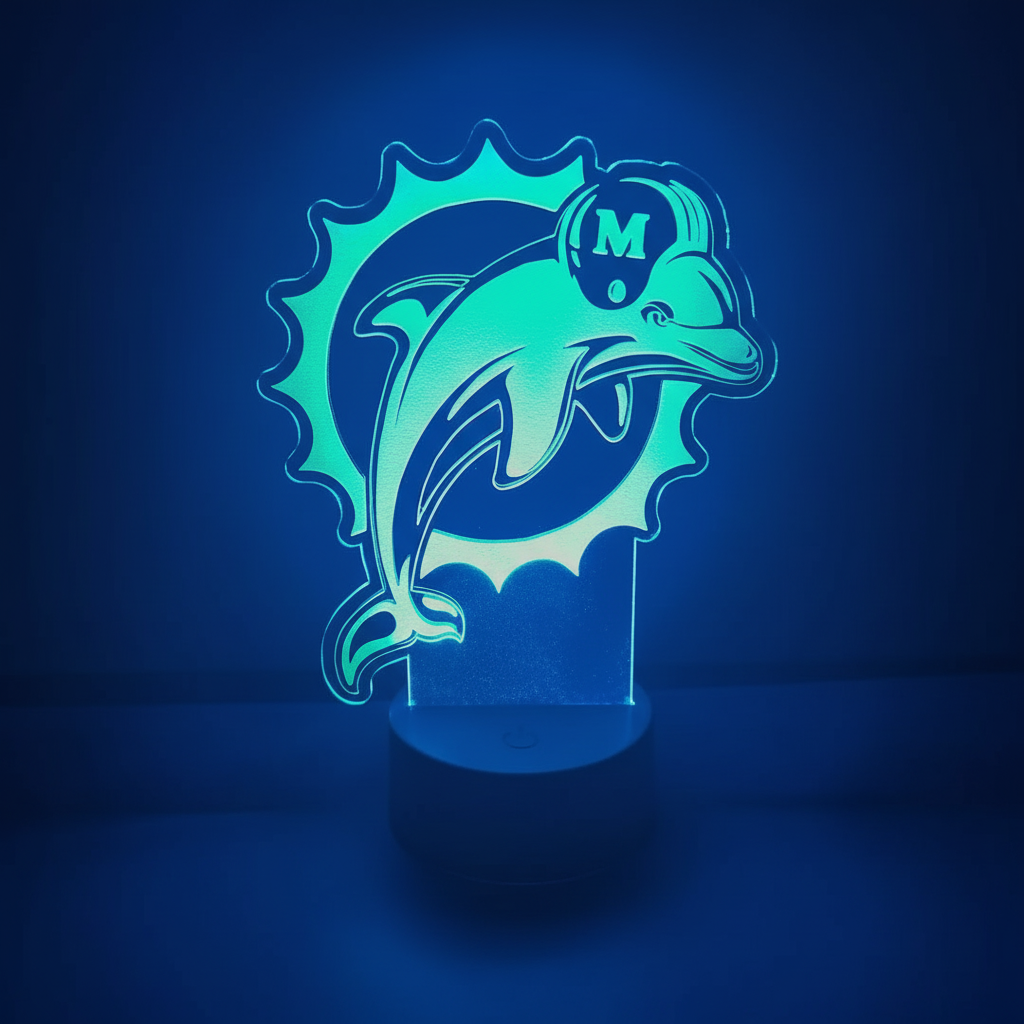 Miami Dolphins LED Lamp – 16-Color Remote-Controlled Night Light