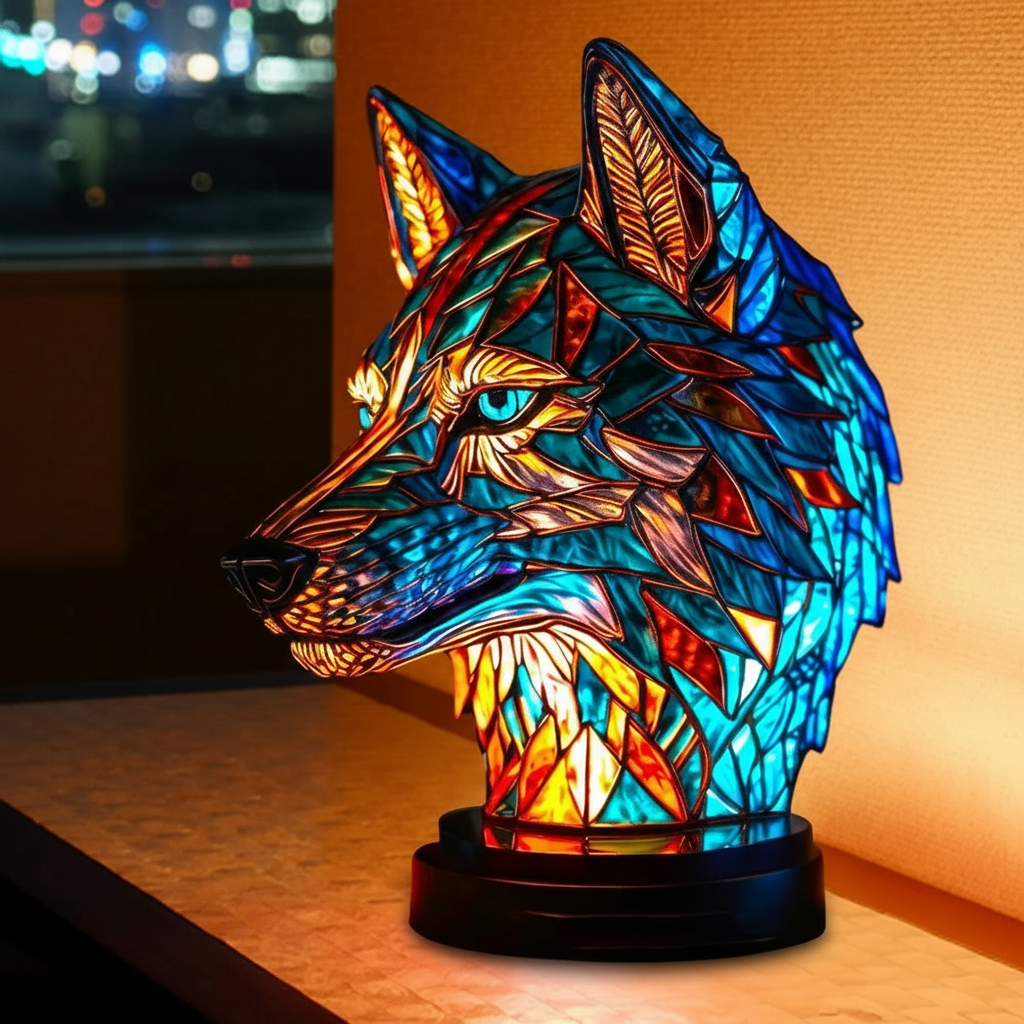 Wolf Animals Table Lamp Series Stained Glass Desktop Decoration Light