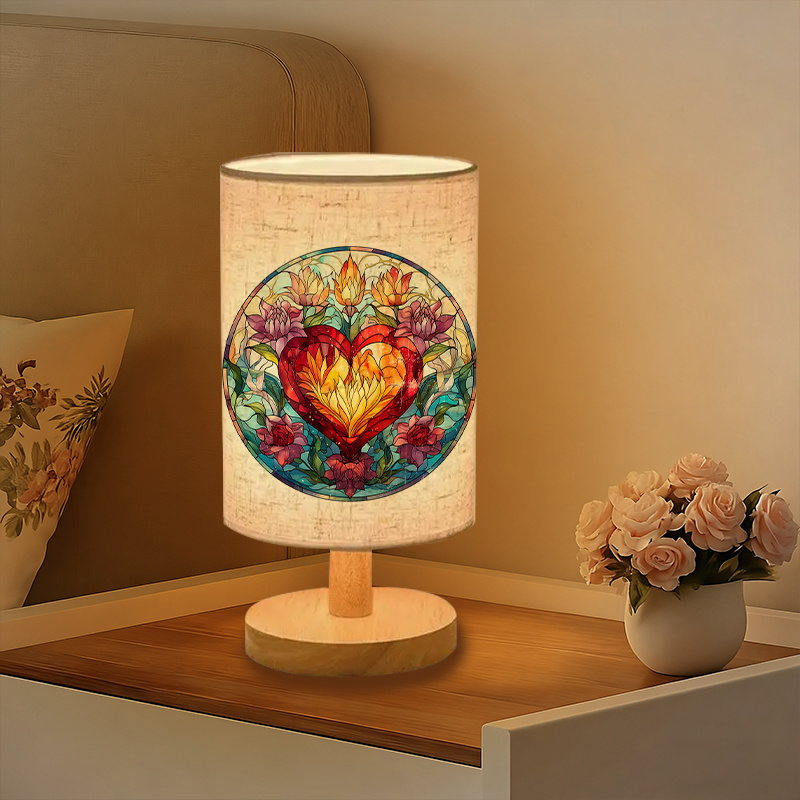 USB-Powered Linen Table Lamp with Floral Pattern Shade & Warm Light