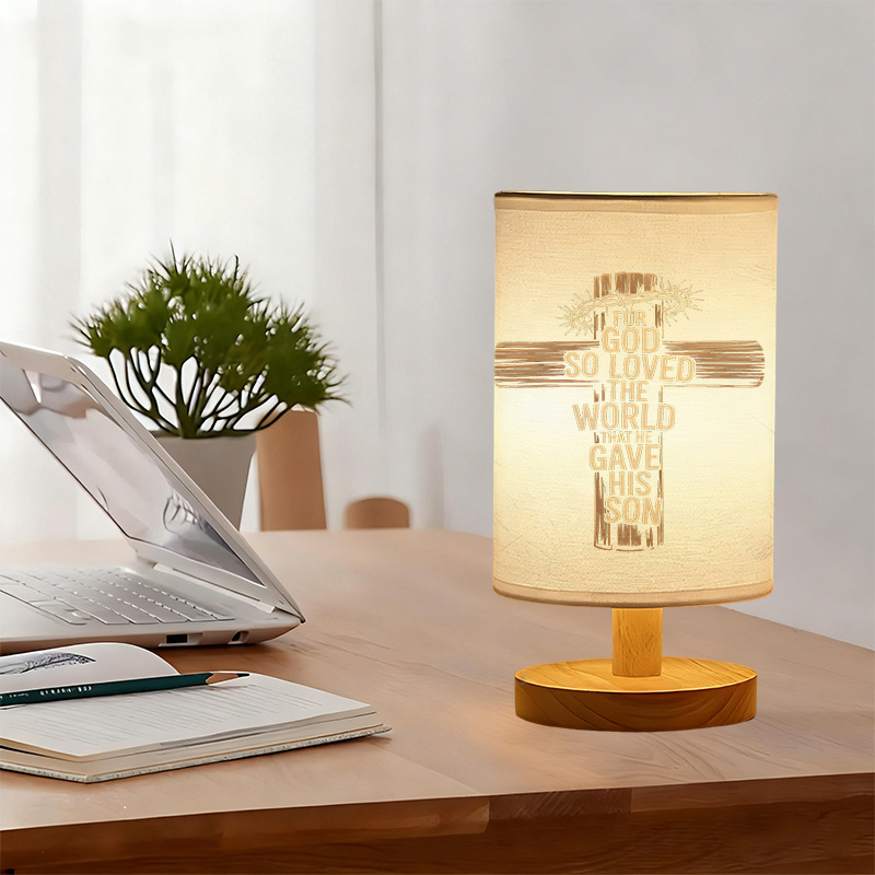 Modern USB-Powered Linen Table Lamp with Inspirational Bible Verse Design 