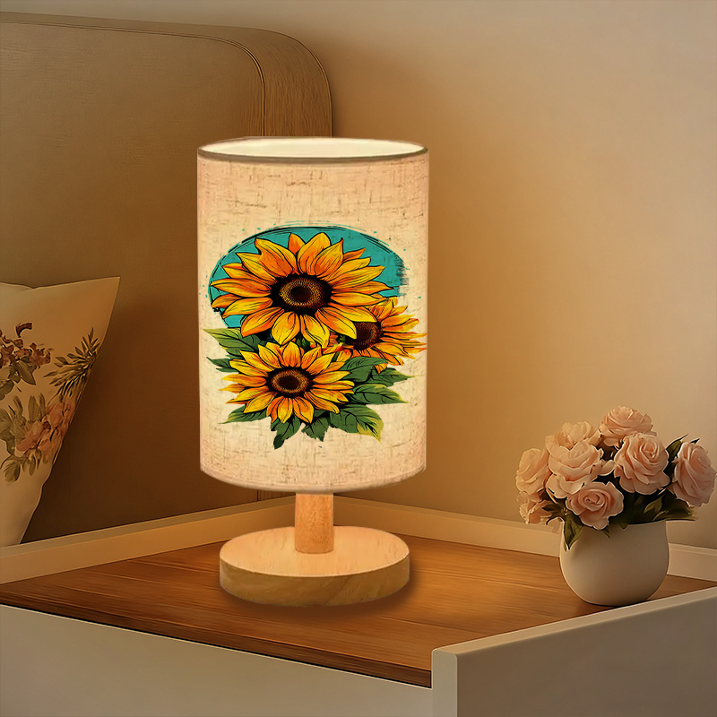  USB-Powered Linen Table Lamp with Sunflower Pattern & Warm Light