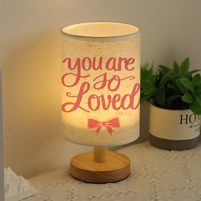 USB Powered Linen Table Lamp With Inspirational Bible Verse