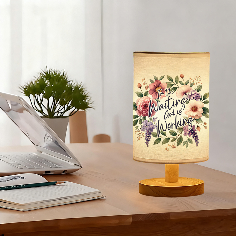 Table Lamp with Floral Pattern & "The Lord is My Strength" Bible Verse