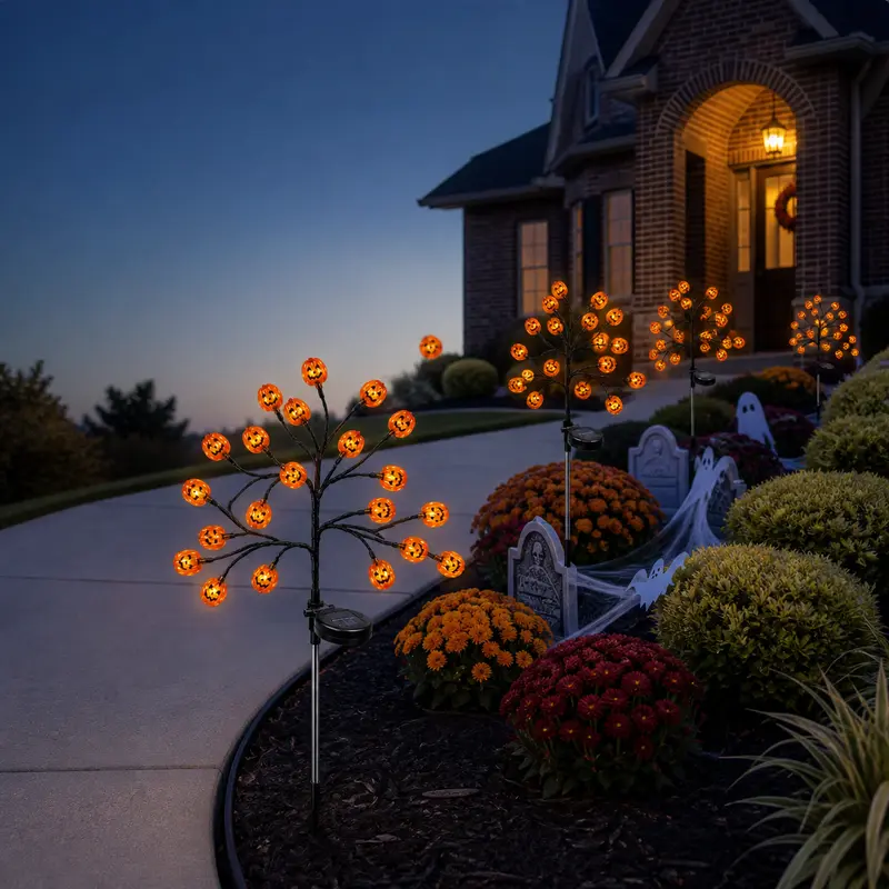 Solar Halloween Outdoor Fall Tree Stake Lights Set