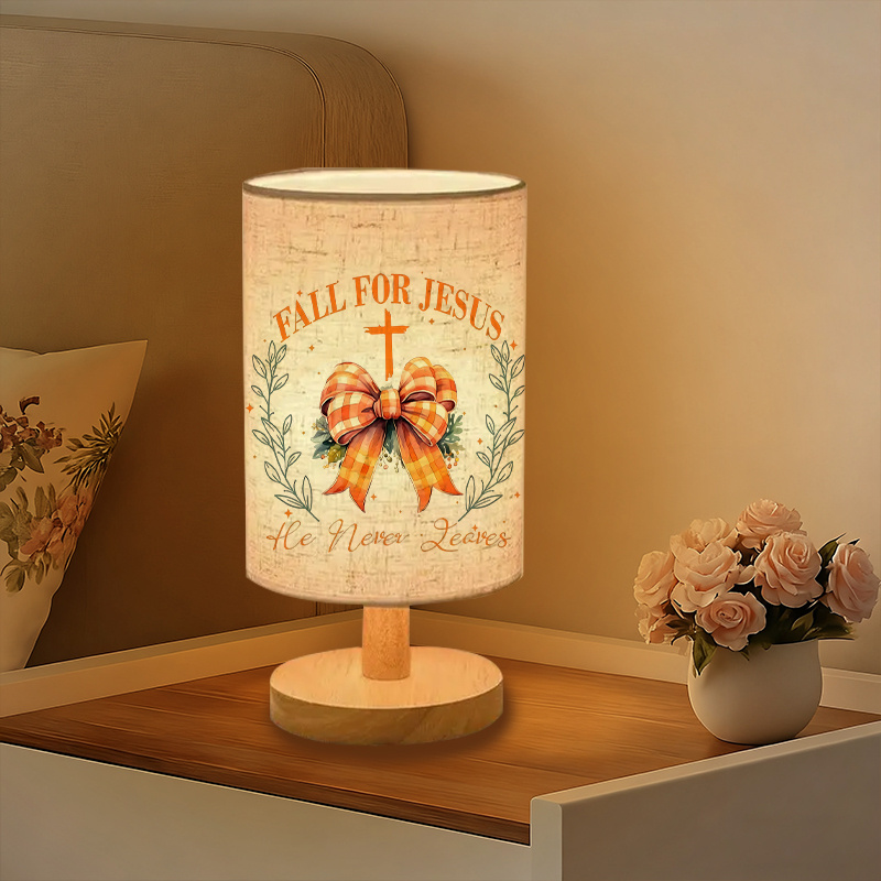 Modern USB-Powered Linen Table Lamp with Elegant Bow & Leaf Pattern Design