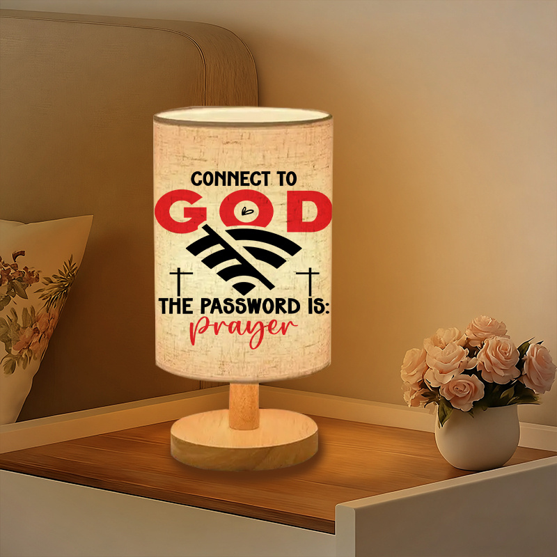 Modern USB Powered Linen Table Lamp with Prayer Themed Design and Inspirational Message