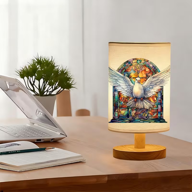 Mosaic Dove Themed USB Powered Bedside Lamp