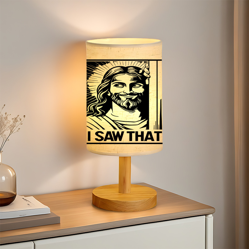 Modern USB-Powered Linen Table Lamp Christ "I Saw That" Design