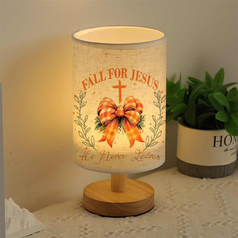 Modern USB-Powered Linen Table Lamp with Elegant Bow & Leaf Pattern Design