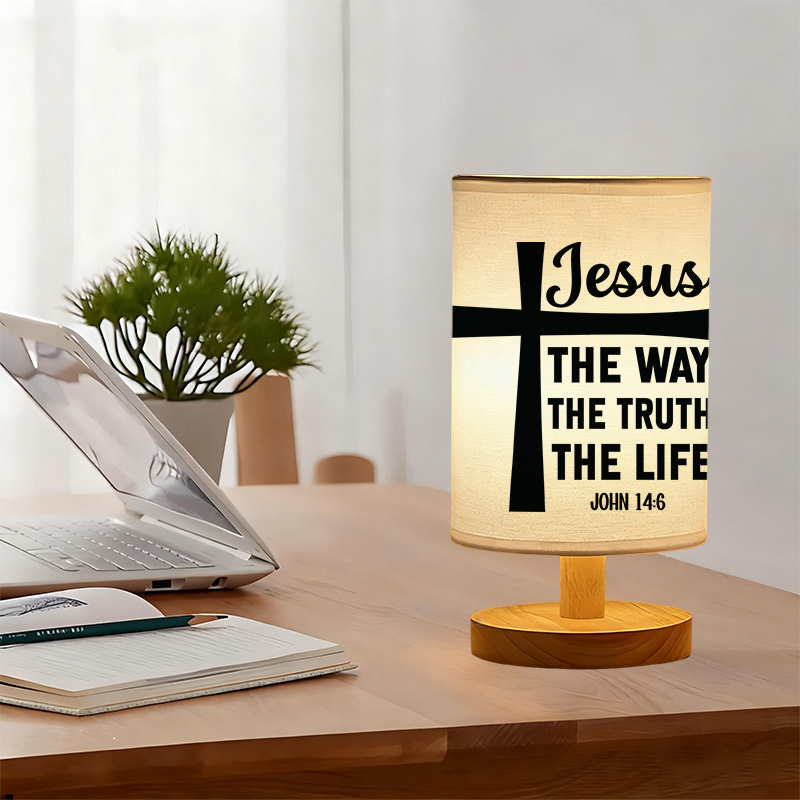 USB Powered Linen Table Lamp With Inspirational Bible Verse Design