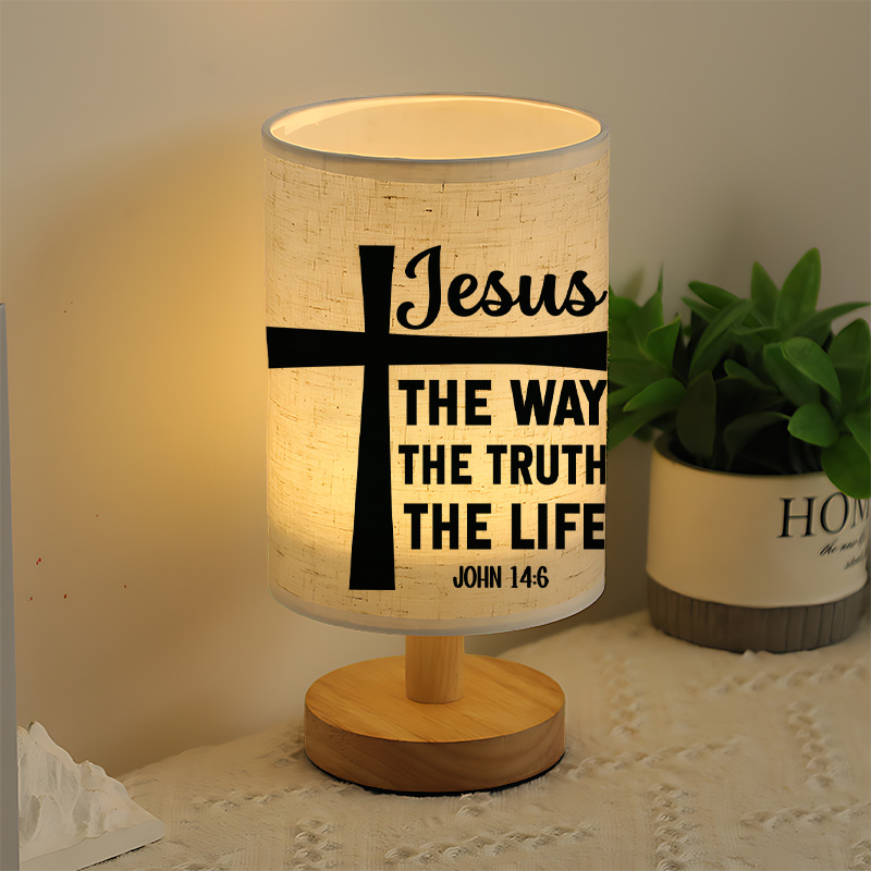 USB Powered Linen Table Lamp With Inspirational Bible Verse Design