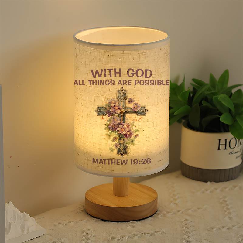Modern USB Powered Linen Table Lamp with Inspirational Bible Verse