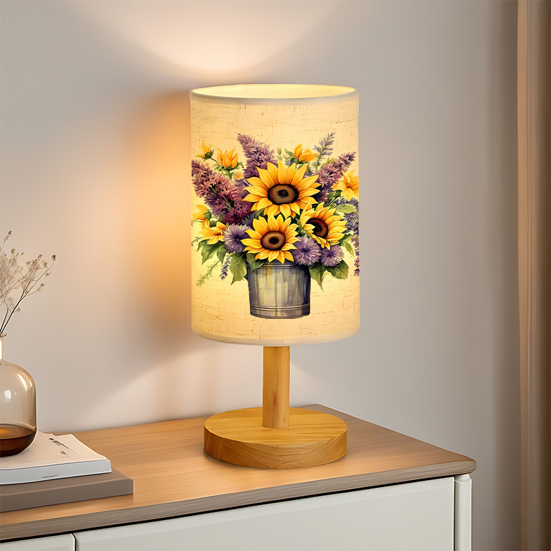  USB-Powered Linen Table Lamp with Floral Pattern & Sunflower Design