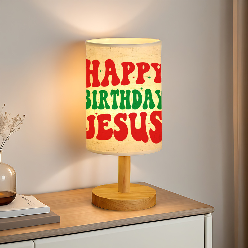 USB Powered Linen Table Lamp With Happy Birthday Design