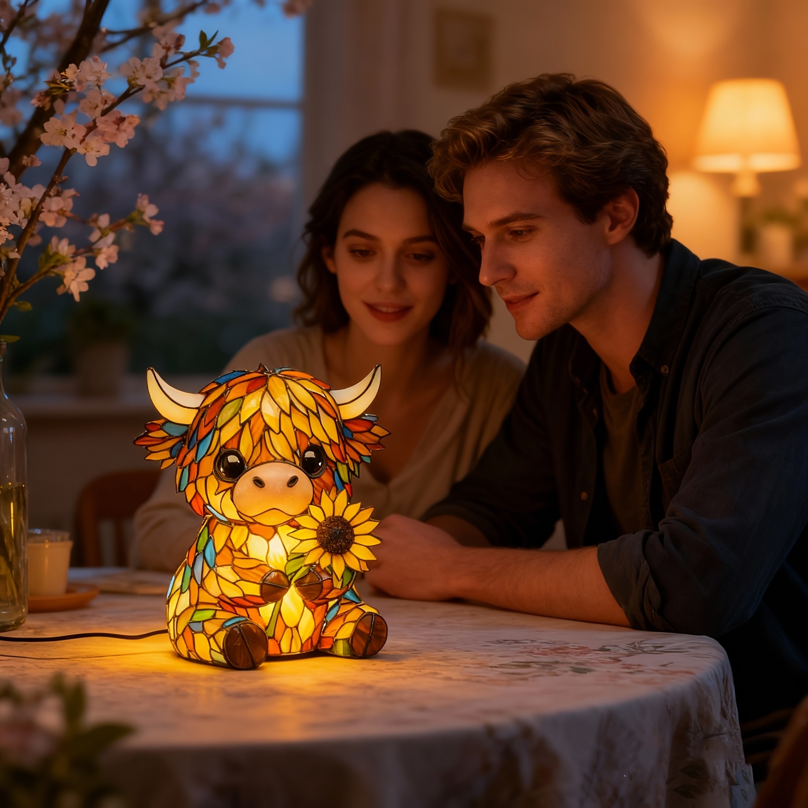 Highland Cow Sunflower Lamp